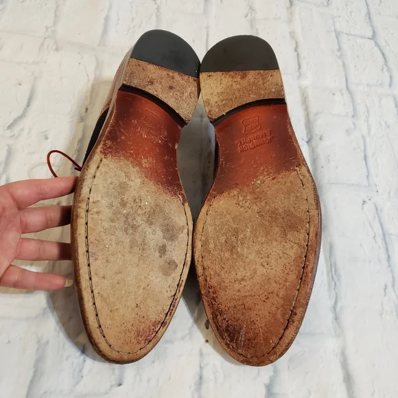 Johnston & Murphy Blue and Tan Oxfords with Red Laces - Picture 9 of 13